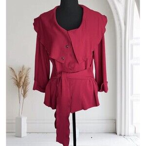 CHADWICKS COLLECTION Women’s Top Maroon Tie Belt Snap Front